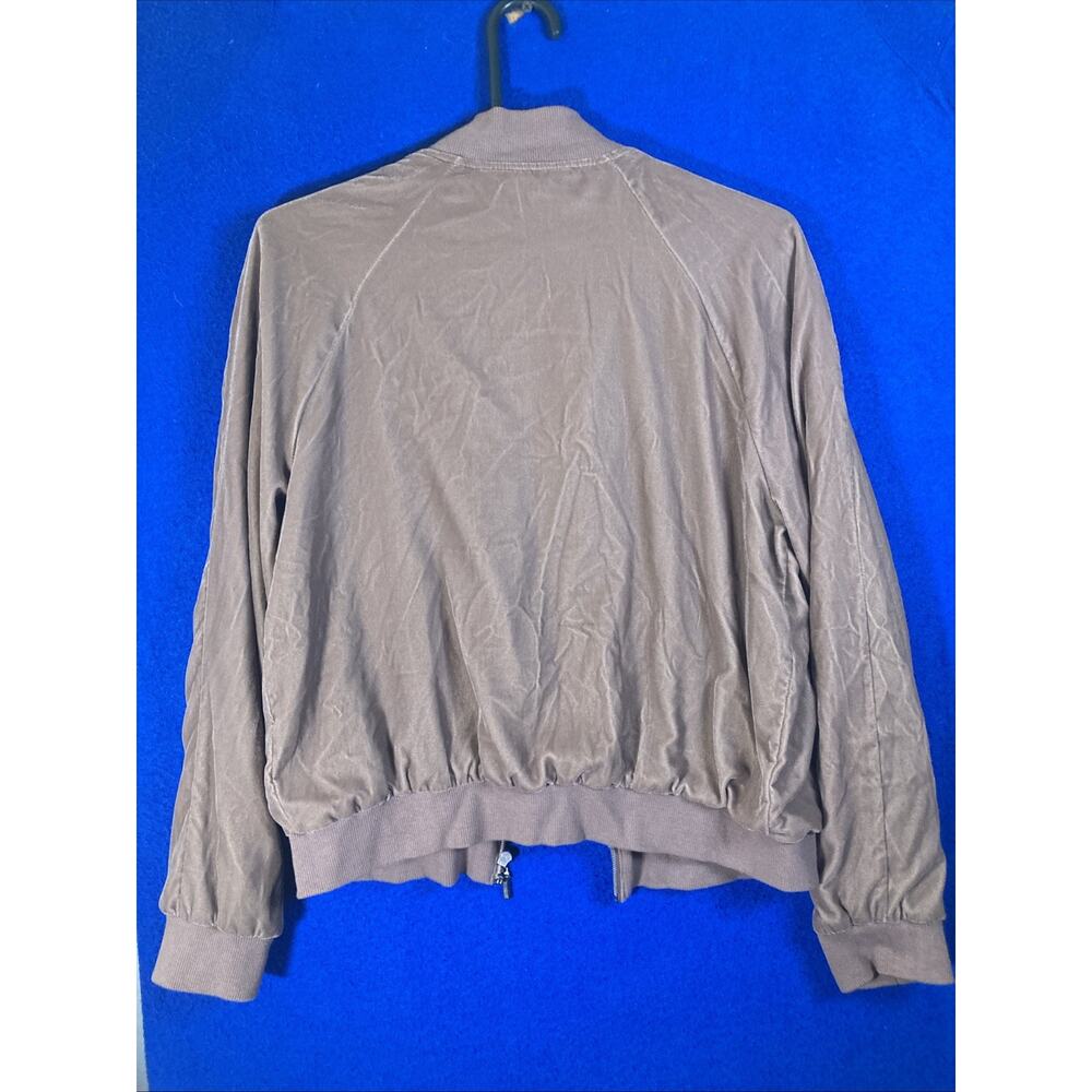 Saks Fifth Avenue Velour Bomber Jacket Womens Medium Brown Super Soft Zip Up - Picture 13 of 15